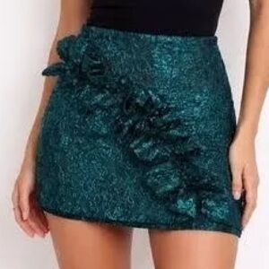 Zara Teal Sparkle Patterned Ruffle Mini Skirt